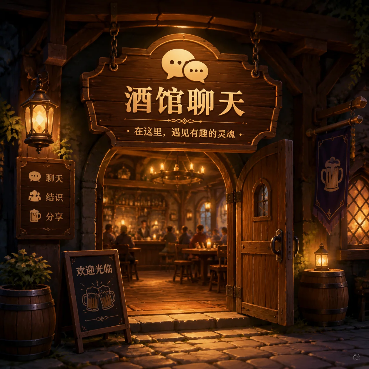 暖色酒馆入口场景